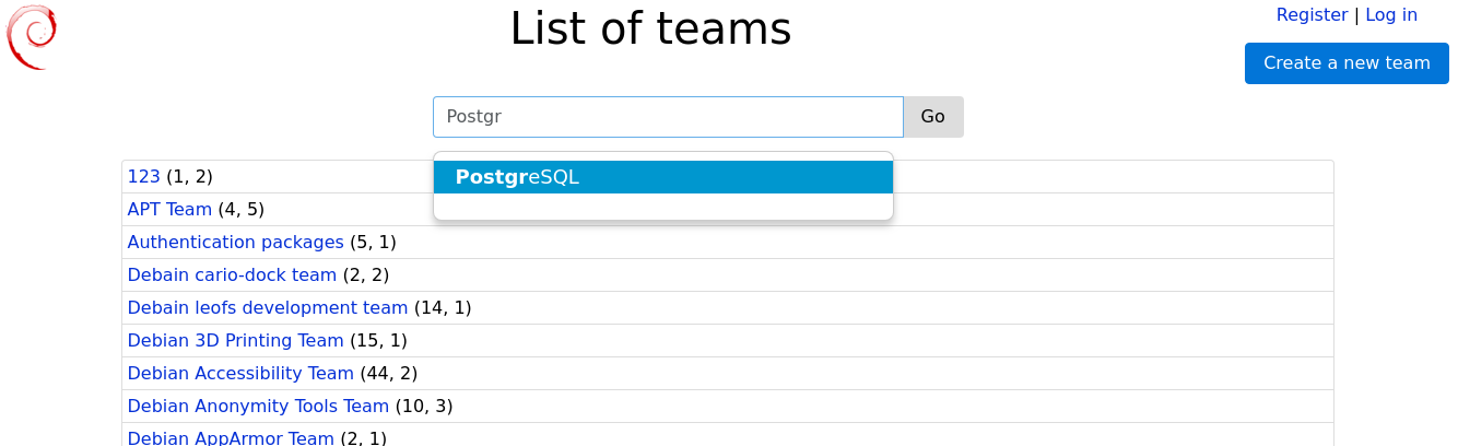 Search Field for Teams Page